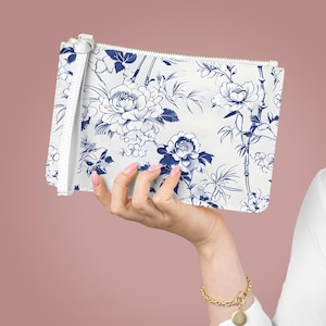 Elegant Chinoiserie Clutch Bag - Blue & White Floral Purse - Chinoiserie Clutch Bag – Floral Spring Wristlet,  Mother’s Day Gift for Her