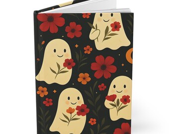 Halloween Ghost Notebook Spooky Cute Journal  Floral Design Durable Cover For Students Back To School Stationery October Daily Writing Gift