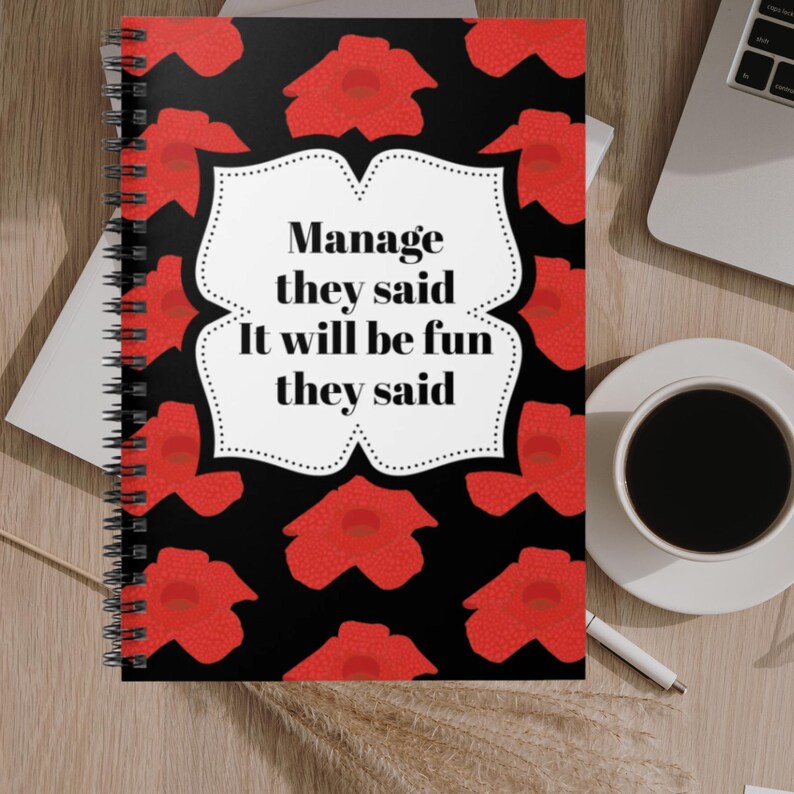 Funny office journal with bold typography and floral accents, perfect for note taking and team planning.