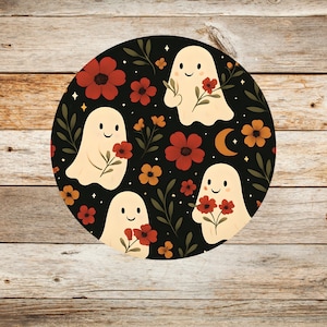 Cute Floral Ghost Sticker Waterproof Vinyl for Halloween Fall Aesthetic Scrapbooking Water Bottles Laptops Planners Gifts