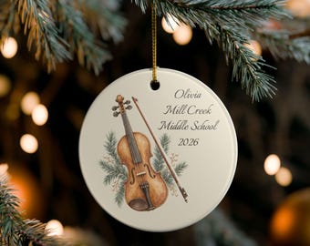 Gepersonaliseerd viool-altvioolornament, kerstornament op maat voor orkest, cadeau voor muzikant, naam, schooljaar, aandenken voor strijker
