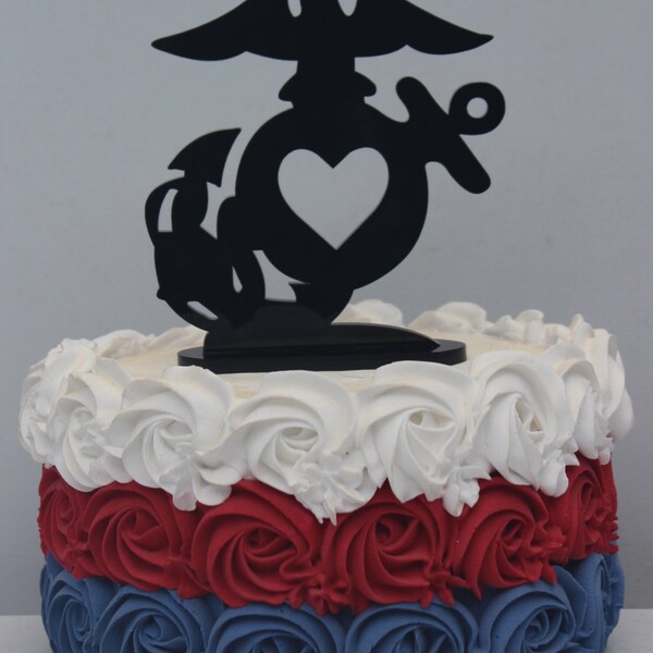 Military USMC Marine Corps Heart  Wedding Cake topper Groom EGA  groom cake