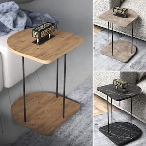 Rolling Side Table with Wheels – Small Mobile End Table, Modern Metal Frame Snack Coffee Table for Living Room Bedroom