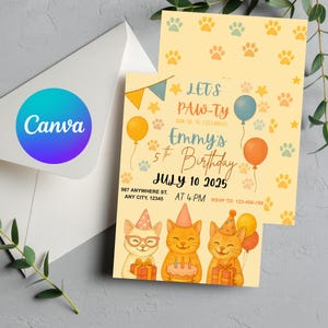 Editable Cat Birthday Invitation Template, Cat Invitation, Cat Face Birthday Invitation, Kitten Birthday Invitation