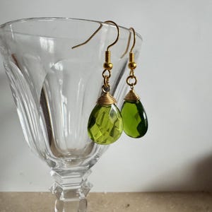 upcycled bright green and gold drop earrings