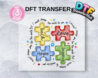 Autism Awareness Puzzle Piece DTF Transfer, Love Hope Inspire