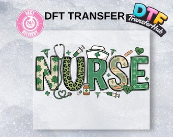 St Patrick's Day Nurse DTF Transfer, Lucky Shamrock Heat Print