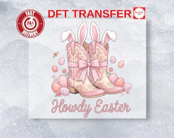 Howdy Easter Cowgirl Boots DTF Heat Transfer, Ready to Press