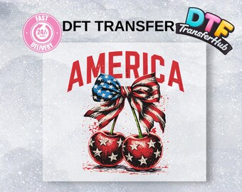 Coquette American Cherries DTF Transfer, Patriotic Heat Transfer Film