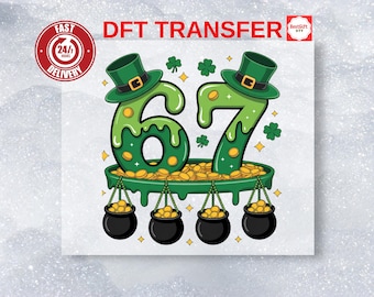 St. Patrick's Day Number DTF Print, Lucky Shamrock Pot of Gold, Irish Theme