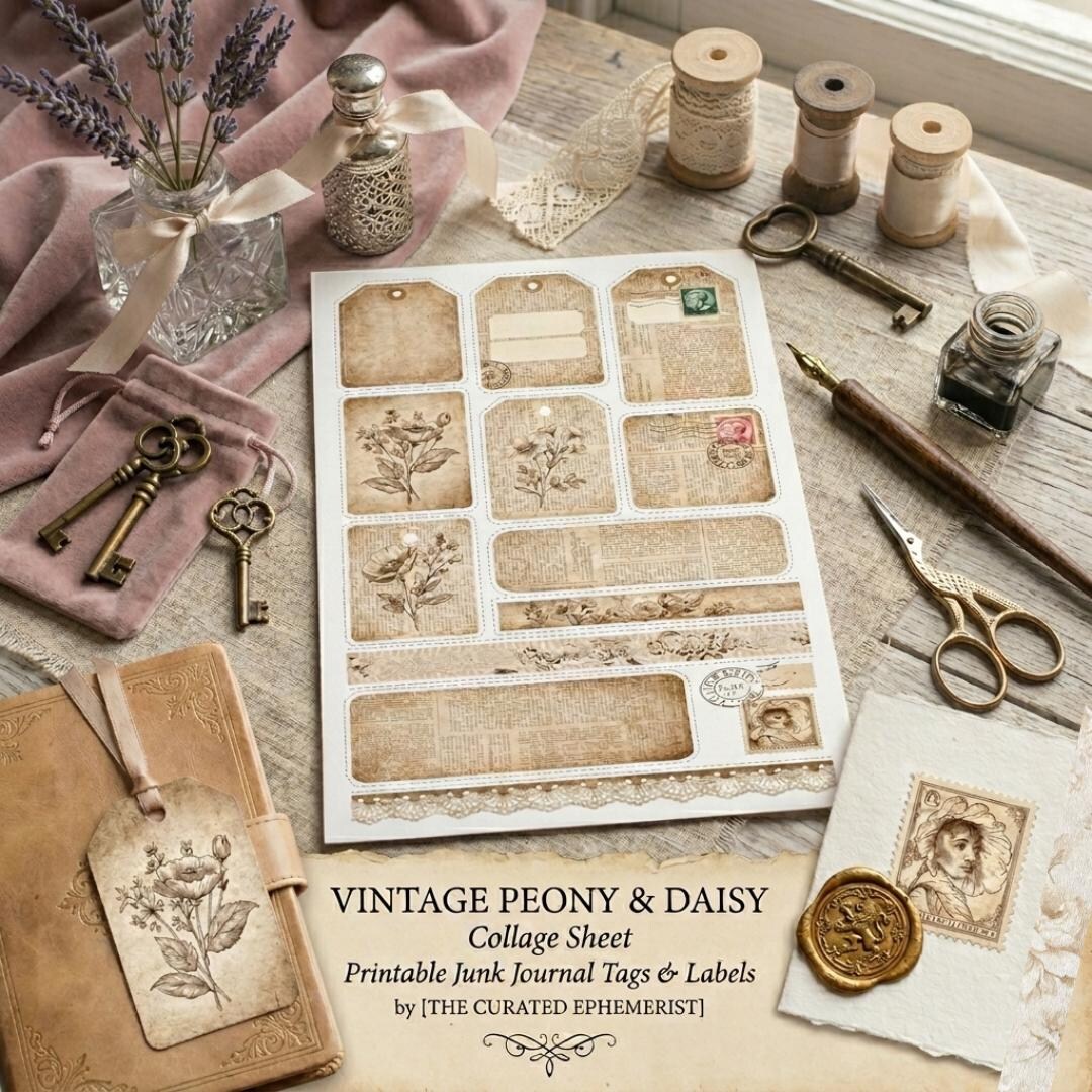 Printable Vintage Junk Journal Ephemera Kit, Neutral Collage Sheet ...