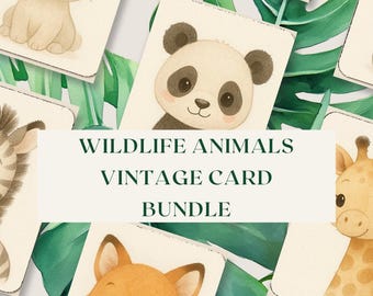 Láminas de animales de la selva para guardería: Animales bebés de acuarela vintage (descarga PNG)