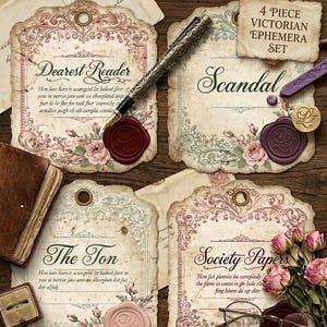Victorian Ephemera Collection: High Society Decorations, Bridgerton-Inspired Junk Journal Kit, Dearest Reader Wax Seals, Scrapbook Supplies
