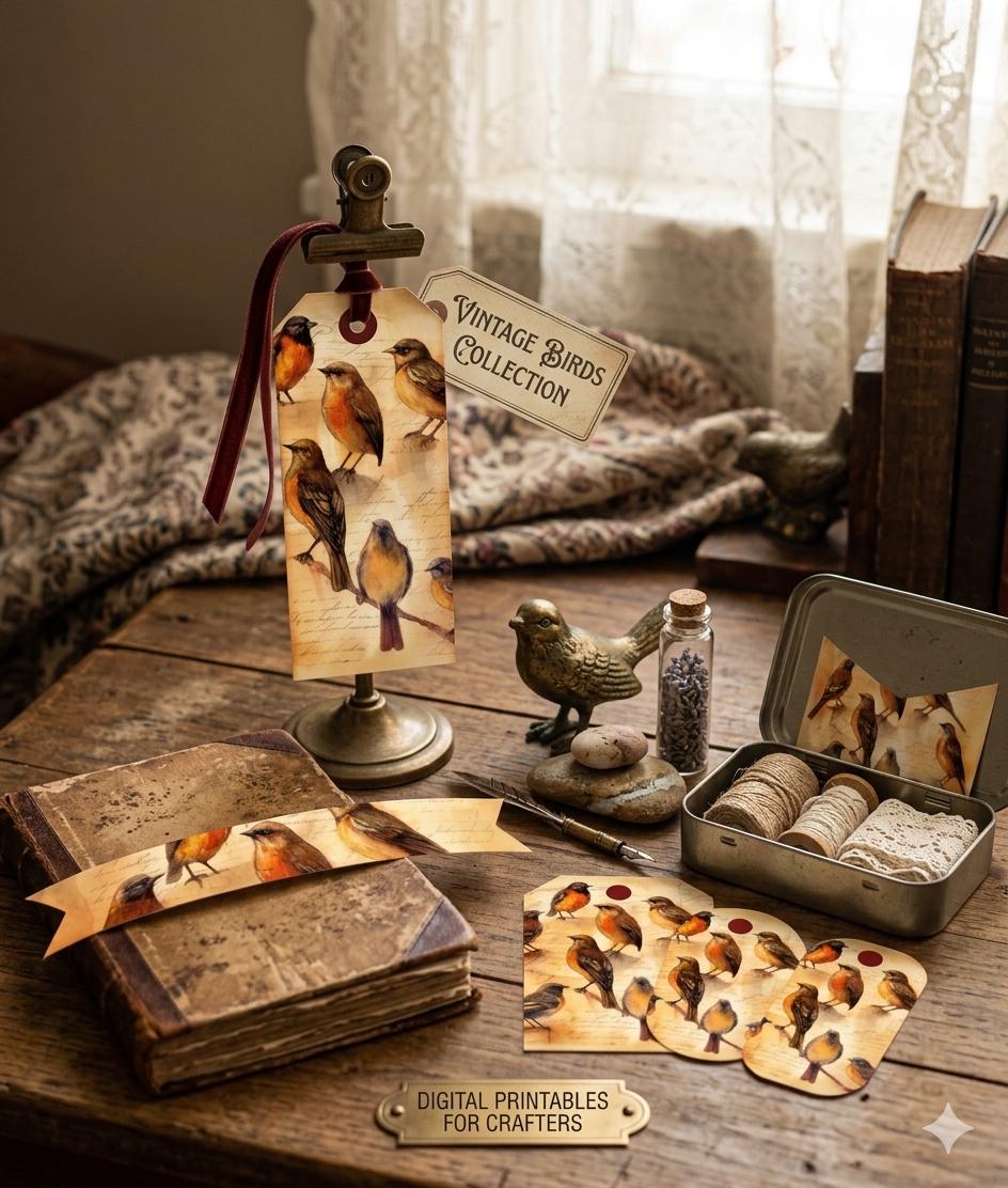 Vintage Songbird Junk Journal Ephemera Set | Printable Birds Gift Tags ...