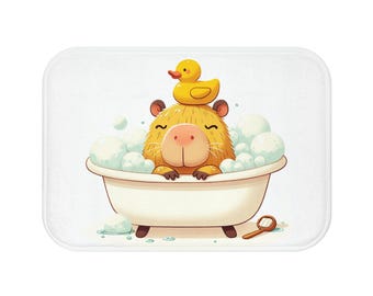 Capybara Bath Mat: Funny Animal Bathroom Decor, Rubber Ducky Theme
