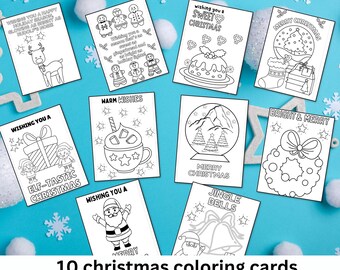 Christmas Coloring Cards for Kids, Printable Holiday Designs (PDF)