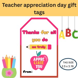 Teacher Appreciation Gift Tag, Printable Thank You Labels, Instant Download, Gift Tags for Teachers