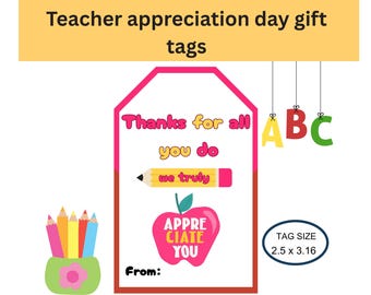 Teacher Appreciation Gift Tag, Printable Thank You Labels, Instant Download, Gift Tags for Teachers