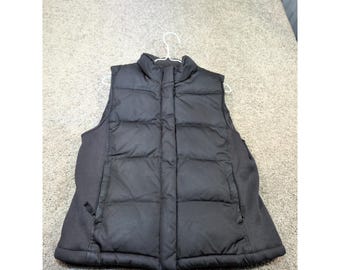 Gap Mens Puffer Vest Black Down Fill Quilted Zip Snap Ribbed Pockets Medium