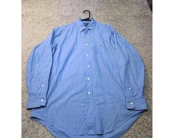 polo pinpoint oxford dress shirt Vintage Ralph Lauren Polo Pinpoint Oxford Shirt Mens 17.5 Blue Long Sleeve 90s