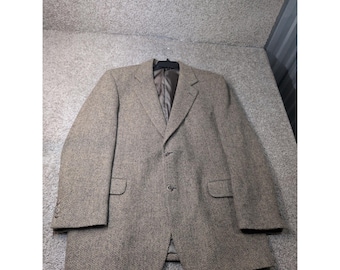 Nordstrom Harris Tweed Wool Blazer Mens Brown Herringbone Sport Coat USA