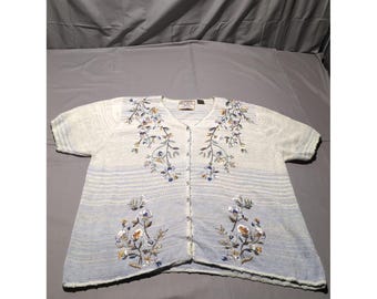 Heirloom Collectibles Women's Embroidered Floral Knit Cardigan Sweater Plus