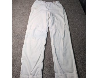 St. John Sport Marie Gray White Cotton Straight Leg Pants Size 8 Gold Logo