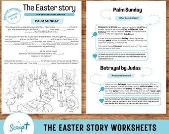 Easter Story Worksheets, Kids Bible Activity, Scripture Coloring (PDF)