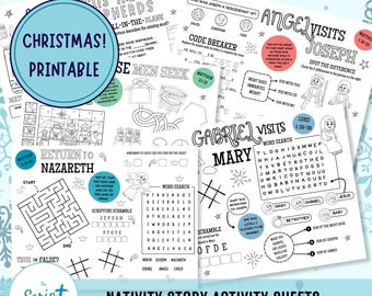 Nativity Story Activity Sheets, Christmas Coloring Pages (Digital Download)