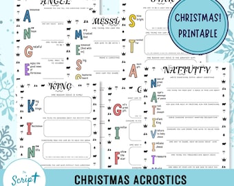 Christian Christmas Acrostics, Kids Christmas Sunday School Printable, Bible Verse Church learning sheets