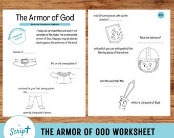 Armor of God Worksheet, Kids Bible Activity (Digital Download)