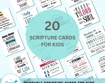 Kids Bible Verse Cards, 20 Scripture Cards (Digital Download)