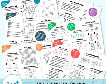 Bible Activity Sheets for Kids, Sunday School Games (Digital Download)
