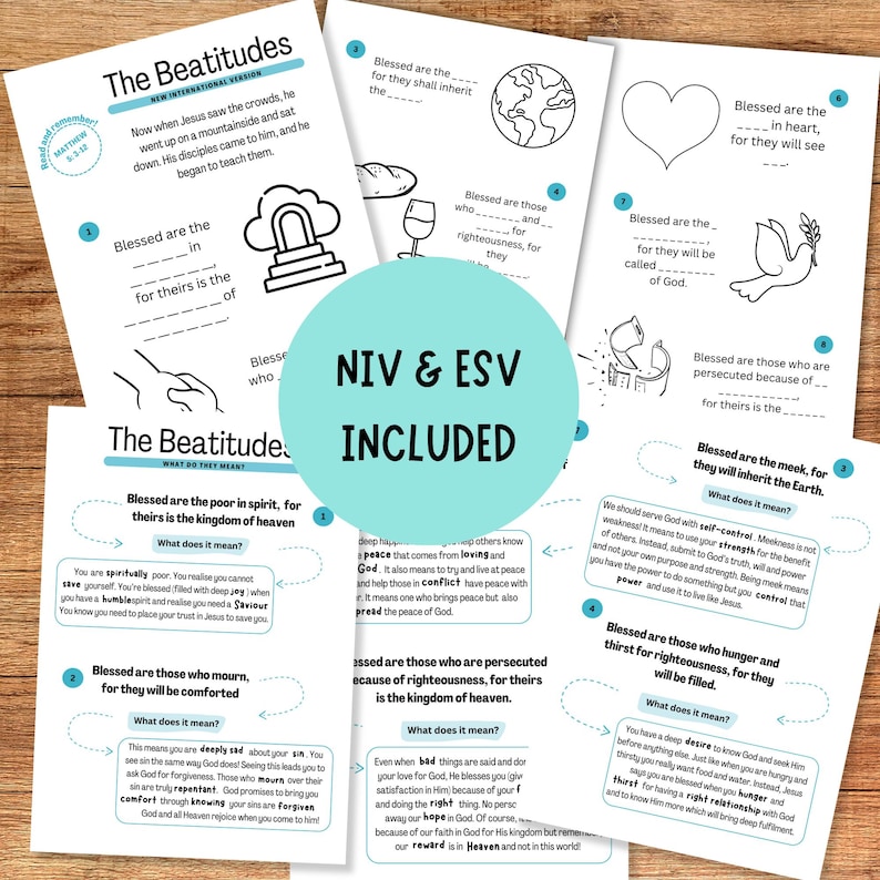 Beatitudes Kids Bible Worksheet, Sunday School Activity (digital ...