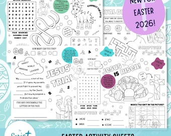 Christian Easter Activity Mats, Kids Easter Sunday School Printable Coloring Sheets, Easter Bible Verse Church Activity Sheets