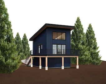 Plano de apartamento independiente con garaje y loft