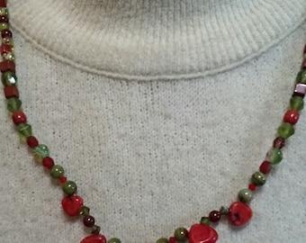 Red Coral Heart Choker Necklace