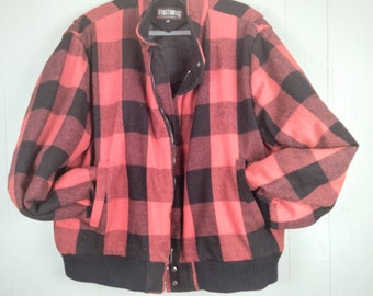 Vintage 80s Wool Flannel Jacket Men XL Red Black Buffalo Plaid Thick Inner Outer Pockets Outdoors Lined Farmhouse Country Warm Unisex