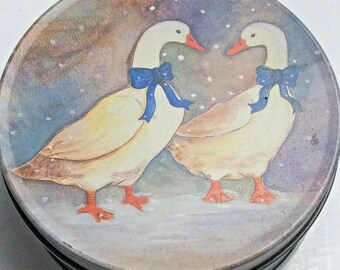 Vintage Blue Geese Coasters 1980s Set Of 4 With Lidded Metal Tin Holder