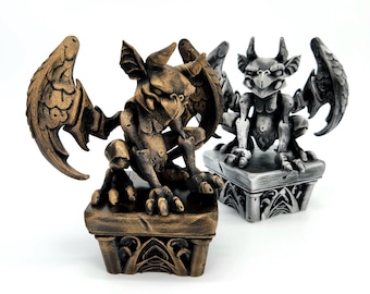 Gargoyle Statue with Trinket Box, Gothic 3D Printed Dark Fantasy Shelf Decor