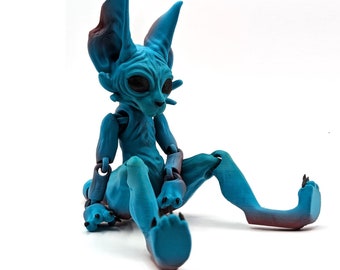 Creepy Articulated Alien Cat | 3D printed | Sphinx with Stand | Articulated Catalien Doll 10" | Custom color or DIY