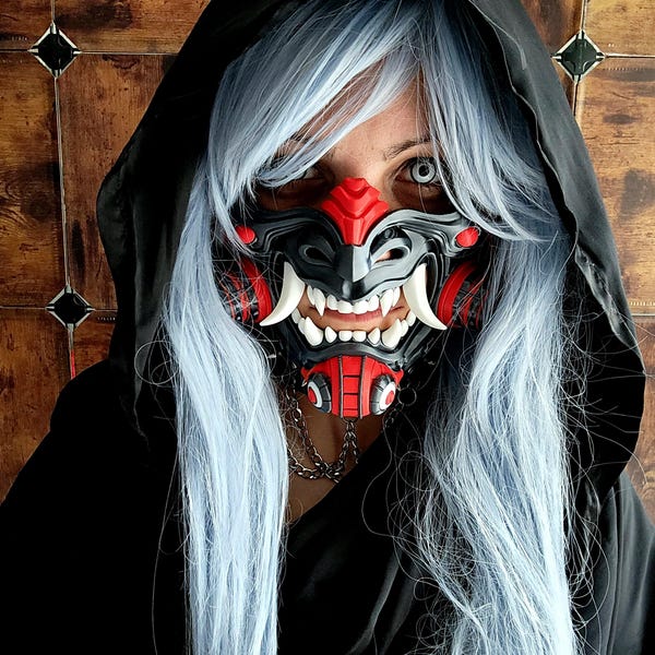Cyberpunk Tetsu Oni Half Mask – Futuristic Japanese Demon Mask – Tech Oni Jaw Mask – Cyberpunk Cosplay Mask – Custom Oni Streetwear