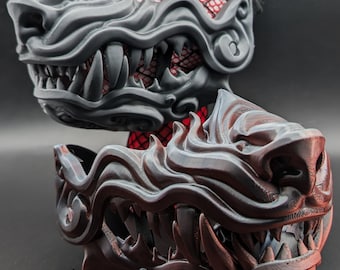 Wolf Mask - Articulated | Okami Wolf Half Mask | Movable Jaw Mask | Wolf Cosplay Furry Mask | Japanese Demon Wolf Wearable Cosplay Mask