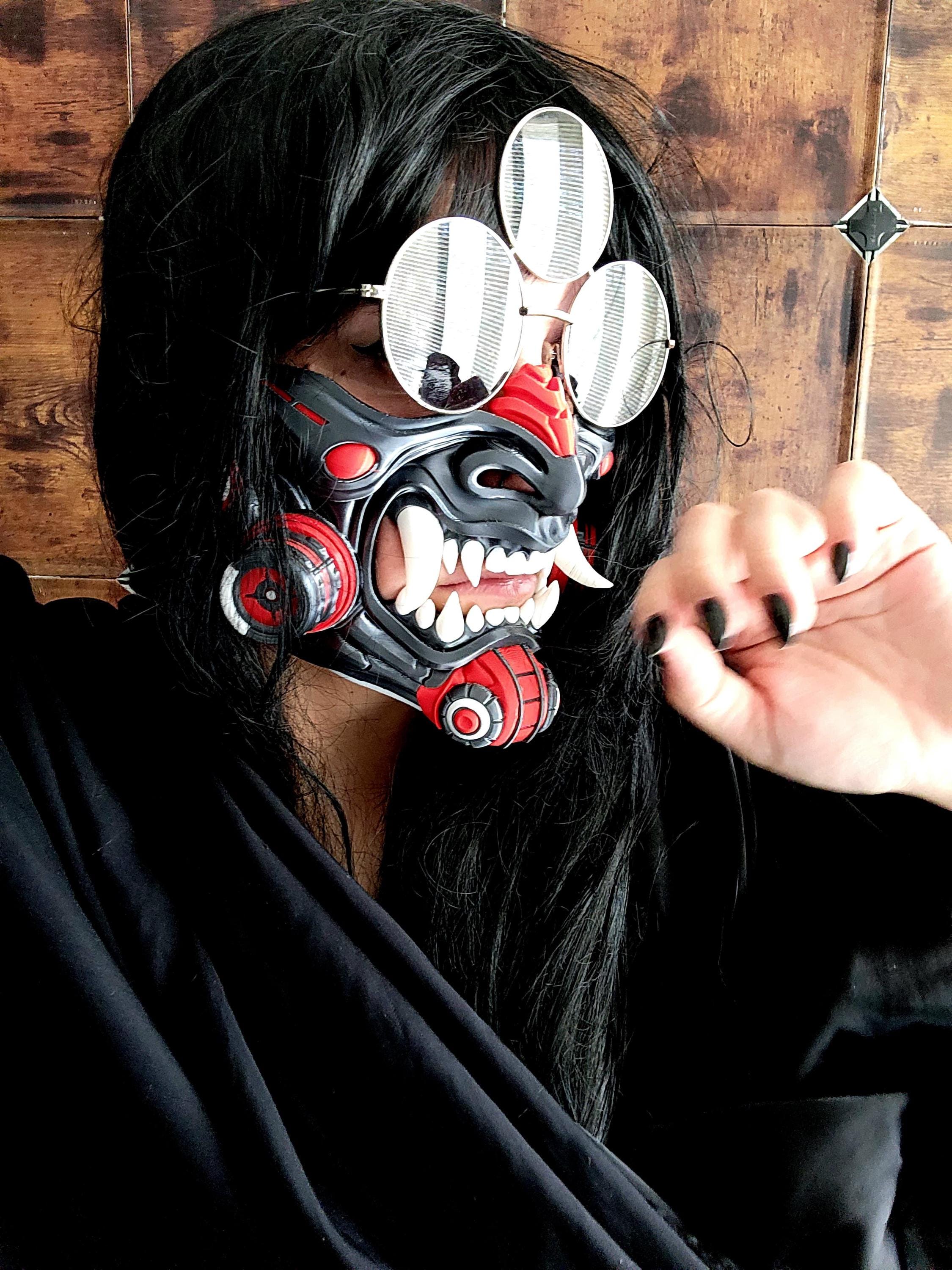 Den Roku Mask Cyberpunk Tetsu Oni Half Mask – Futuristic Japanese Demon Mask – Tech ...
