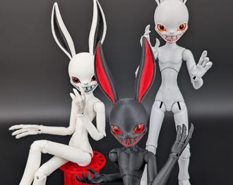 Creepy Bunny BJD Doll – Articulated Horror Rabbit Figure – Customizable Ball Jointed Doll – Gothic Collectible - Pallidus Nightmare Bunny