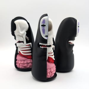 No-Face Kaonashi Anatomy Collectable | Studio Ghibli Inspired No Face Split Figure | Spirited Away Noface Skeletal Statue | X-Ray Art Toy