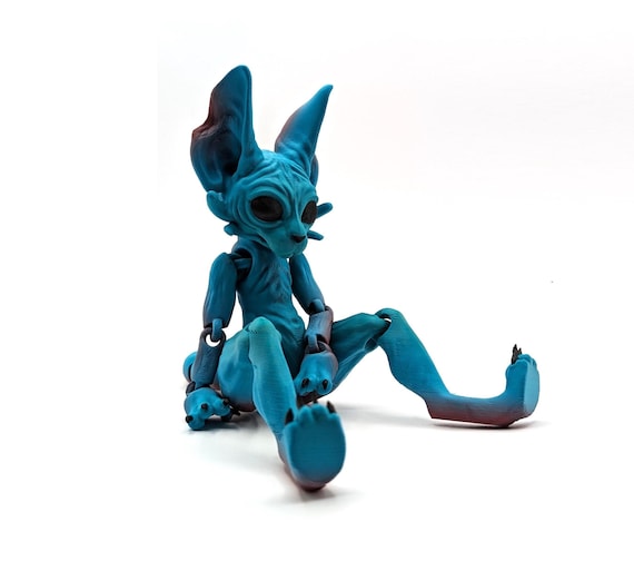 Creepy Articulated Alien Cat | 3D printed | Sphinx with Stand | Articulated Catalien Doll 10" | Custom color or DIY