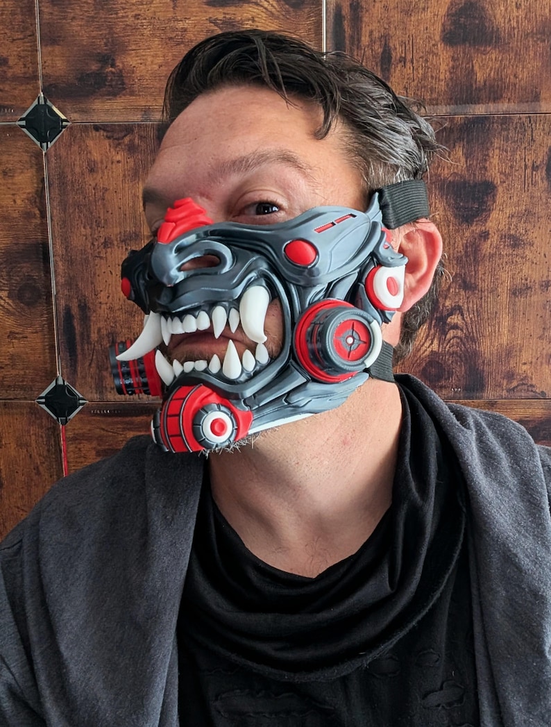 Den Roku Mask Cyberpunk Tetsu Oni Half Mask – Futuristic Japanese Demon Mask – Tech ...