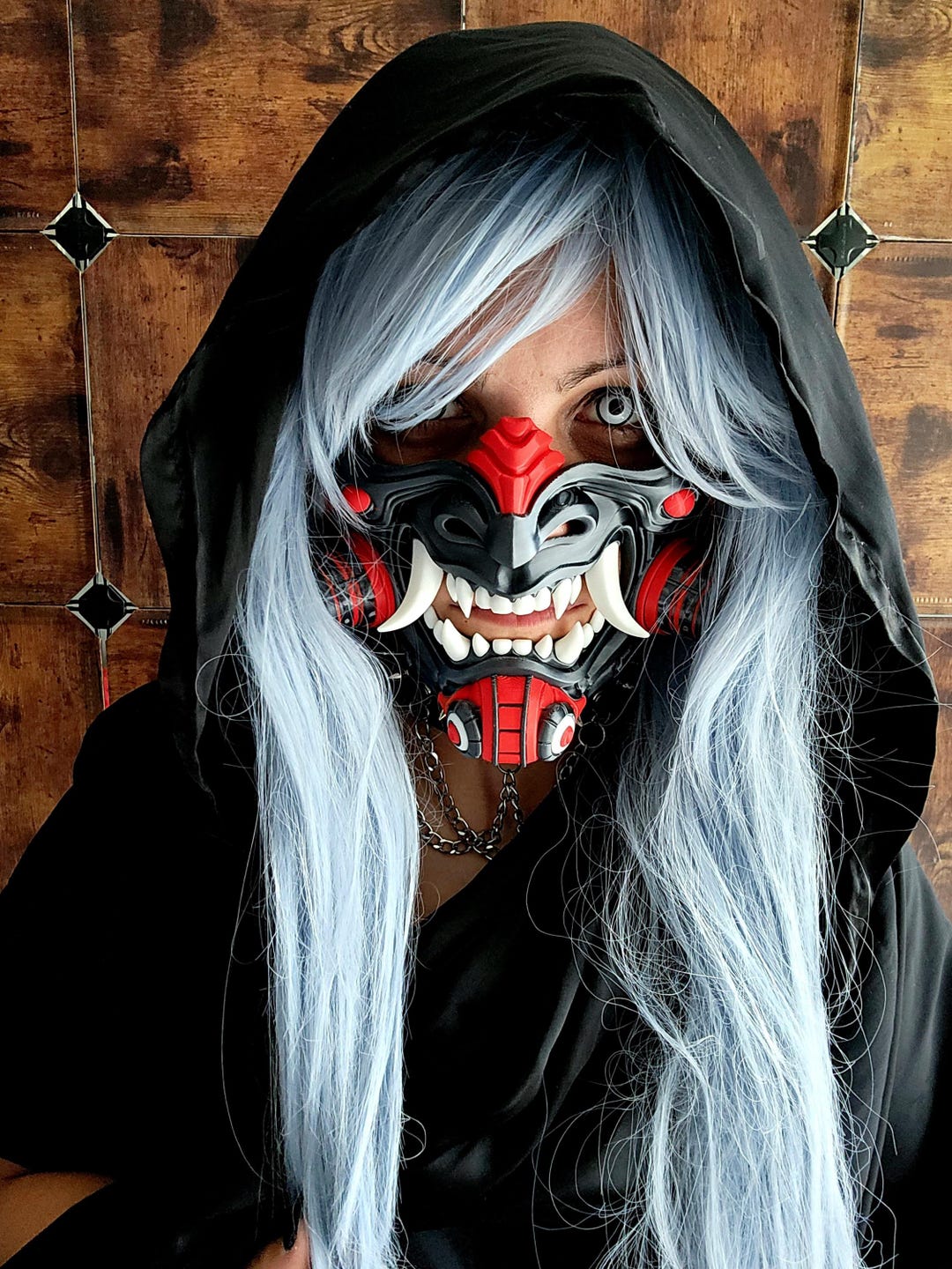 Den Roku Mask Cyberpunk Tetsu Oni Half Mask – Futuristic Japanese Demon Mask – Tech ...