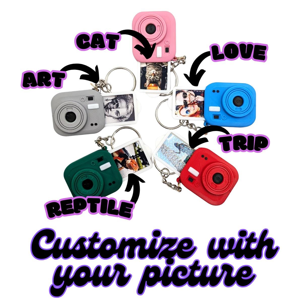 Mini Self Inking Keychain Mini Camera Keychain With Photo Insert | Personalized Gift for Any ...